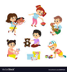 Set Of Children Play With Toys Royalty Free Vector Image