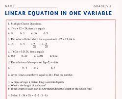 Linear Equation In One Variable For Class 7