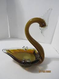 Vintage Blown Glass Swan Ashtray 12 5