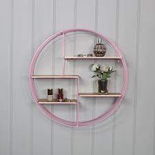 round pink metal wire gold wall shelves