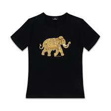 Traditional Elephant Cotton T Shirt Black