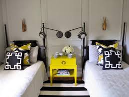 eclectic black and yellow guest room