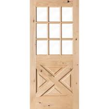 Krosswood Doors 36 In X 80 In Rustic Knotty Alder 9 Lite Clear Glass With X Panel Unfinished Wood Front Door Slab