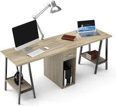 The two person computer desk home office setup is inspired by classrooms. Dewel Two Person Desk Dual Desk With Drawer 78 Double Side Desk Workstation Long Executive Computer Office Desk Writing Table With Storage Shelves For Home Office Walmart Com Walmart Com