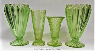 4 X Green Depression Glass Vases