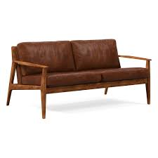 mid century leather show wood sofa 66