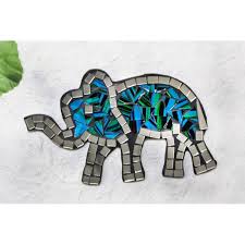 Mosaic Glass 16cm Blue Elephant Wall