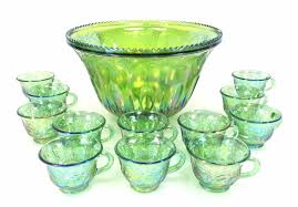 Green Iridescent Carnival Glass Punch