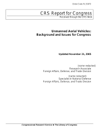Unmanned Aerial Vehicles Background And Issues For Congress