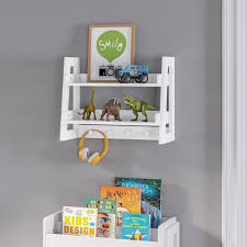 2 Tier Ladder Wall Bookshelf With Hooks