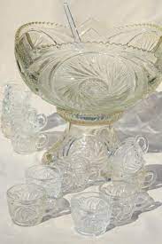 Big Glass Punch Bowl Stand Cups Set