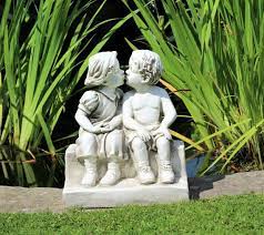 Kissing Children On Bench Stone Garden