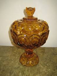 amber depression glass footed pedestal