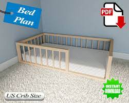 Free diy house frame floor bed information. Montessori Floor Bed Plan Crib Size Pdf Diy Etsy