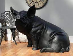Large Wilbur The Pig Sculpture In Black