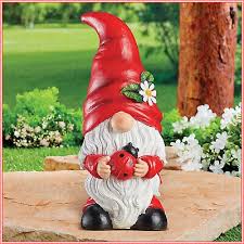 Spring Garden Gnome With Ladybug Statue