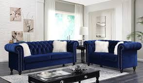 blue velvet on tufting sofa set