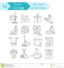 House Cleaning Thin Line Vector Icon Set Stock Vector