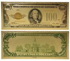 1928 100 dollar bill pure gold plated