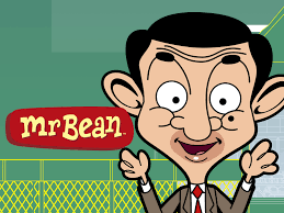 Bean waits at a bus stop behind a man; Prime Video Mr Bean The Animated Series