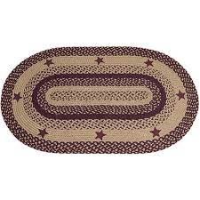 braided rug wine tan stars jute country