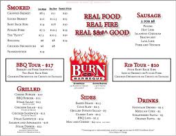 menu of burn co barbeque