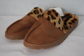 Womens Slippers Medium 7 8 Leopard Print Brown Scuffs