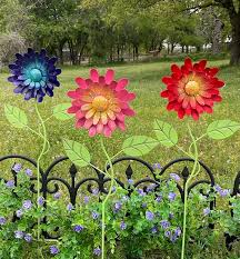 Sparkly Zinnia Garden Stakes Colorful