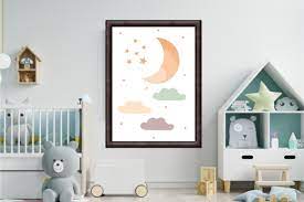 Moon Stars And Clouds Nursery Wall Art