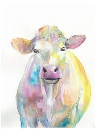 Watercolor Colorful Cow Painting