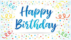 Happy Birthday Blue Lettering On Colorful Confetti And Ribbons