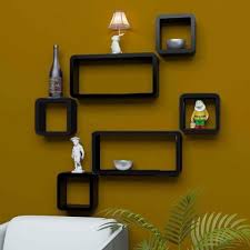 Cube Shape Wooden Wall Shelves For
