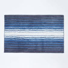 blue and white stripe cotton bath mat