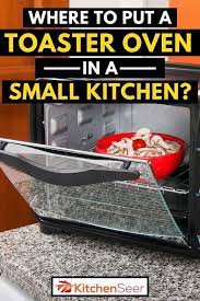 a toaster oven in a small kitchen