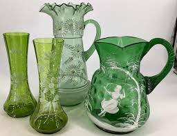 Lot Lot Of Victorian Green Glass