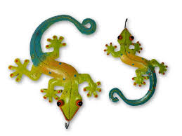Metal Wall Art Gecko Green Blue Set