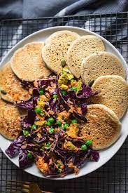 buckwheat pancakes with tahini veggie