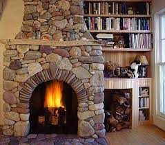 river rock fireplace insteading