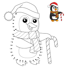 Dot Santa Penguin Coloring Page