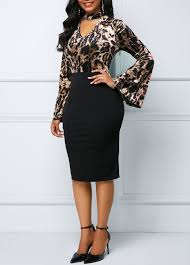 Flare Sleeve Leopard Print Bodycon Dress Rotita Com Usd