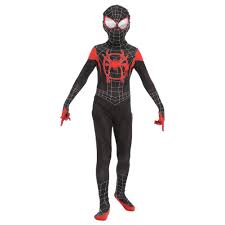 In addition to his black and red spidey suit, he comes with cloth shorts and a jacket to bring the unique look of his hero costume to life. Spider Man Into The Spider Verse Miles Morales Cosplay Costume