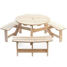 Round Wooden Outdoor Picnic Table