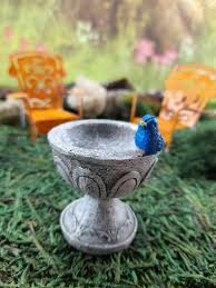 Bird Bath With Blue Bird Fairy Garden