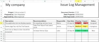Issues Log Template Excel Issue Image Collections Items With Sample