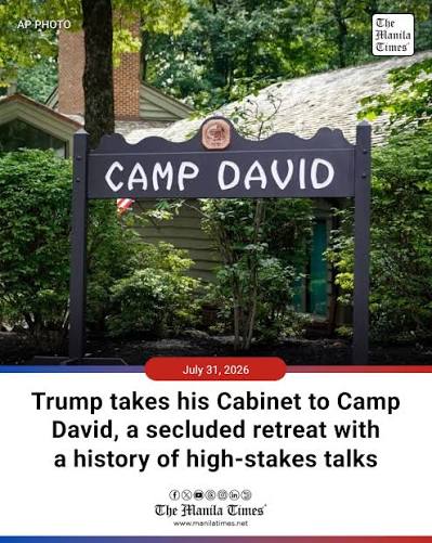 WASHINGTON — President Donald Trump is taking Friday's Cabinet meeting on the road — to the Camp David presidential retreat in Maryland, a rustic backdrop for sessions that have come to be