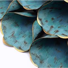 Metal Teal Blue Round Flower Wall Decor