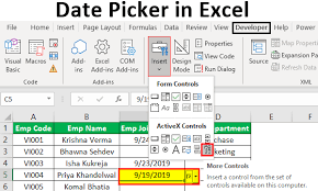 excel date picker how to insert