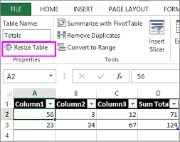 resize a table by adding or removing