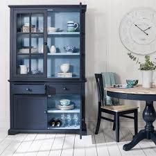 navy blue display cabinet and dresser