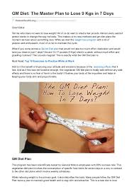 Gm Diet The Master Plan To Lose 9 Kgs In 7 Days Pdf By